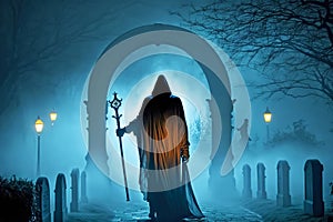 Grim Reaper Entering the Graveyard - Ai Generative