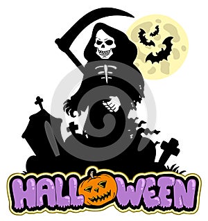 Grim reaper with Halloween sign