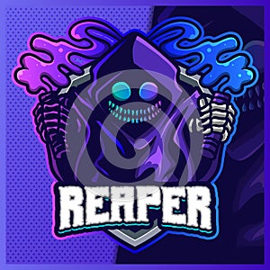 Grim Reaper Hood mascot esport logo design illustrations vector template, Devil with flare logo for team game streamer youtuber