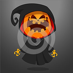 Grim reaper pumpkin cartoon illustration isolated.
