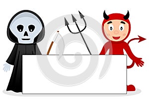 Grim Reaper & Red Devil with Blank Banner
