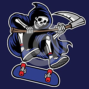 Grim reaper riding skateboard