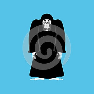 Grim reaper sad. death depression. skeleton in black cloak sorrowful. Vector illustration