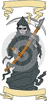 Grim Reaper Scythe Scroll Drawing