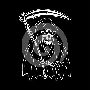 GRIM REAPER WITH SCYTHE WHITE BLACK