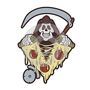 Grim reaper tearing a pizza