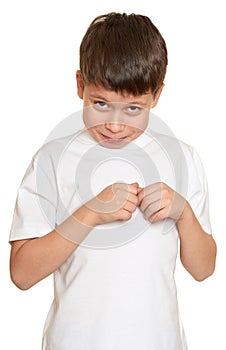 Grimacing face boy portrait, teenager closeup