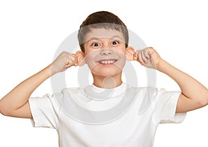 Grimacing face boy portrait, teenager closeup