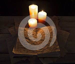 Grimoire book and candles