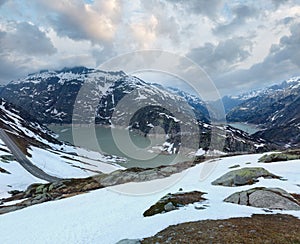 The Grimsel Pass summer landscape with lake Switzerland