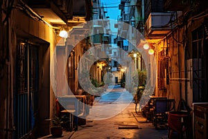 Grimy City narrow alley night. Generate Ai