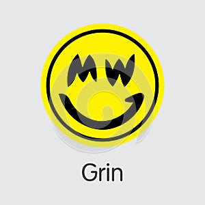 GRIN - Grin. The Market Logo of Coin or Market Emblem.