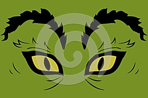 Grinch eyes with a cheerful grin, silhouette, grinch face outlines, background, grinch