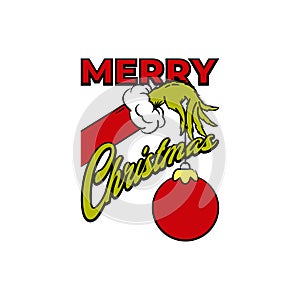 Grinch hand in Merry Christmas postcard Clipart