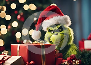 The Grinch steals gifts under the tree