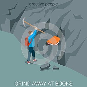 Grind away at books student rock flat 3d isometric vector