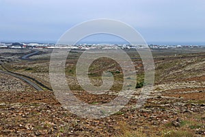 Grindavik Town and Barren Volcanic Landscape on the Reykjanes Peninsula, Western Iceland