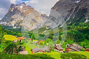 Grindelwald alpine village near Interlaken in the canton of Bern, Swiss alps