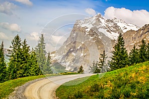 Grindelwald alpine village near Interlaken in the canton of Bern, Swiss alps