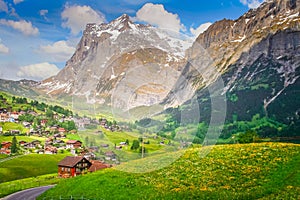 Grindelwald alpine village near Interlaken in the canton of Bern, Swiss alps