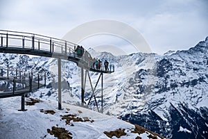 Grindelwald first, Switzerland .First Cliff Walk viewing platform on the First mountain in Grindelwald with Alpine views