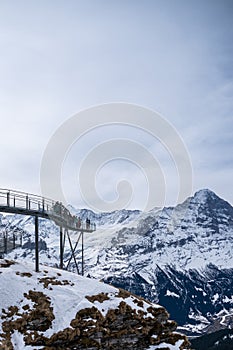 Grindelwald first, Switzerland .First Cliff Walk viewing platform on the First mountain in Grindelwald with Alpine views
