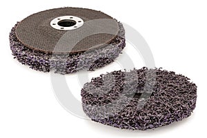 Grinder discs to remove paint rust and oxidation isolated on white background, including clipping path. Selective focus