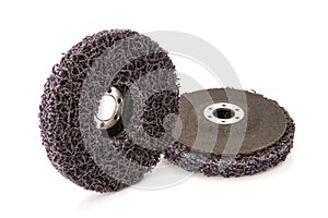 Grinder discs to remove paint rust and oxidation isolated on white background, including clipping path. Selective focus