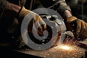 grinder sparks grinding metal detail Close-up of worker cutting metal with grinder. Sparks while grinding iron illustration