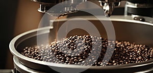 Grinder Stuffing Roasted Coffee from Coffee Machine as wide banner with copyspace area