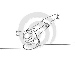 grinder tool, polishing machine one line art. Continuous line drawing of repair, professional, hand, people, concept