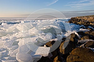 Grinding ice on water edge