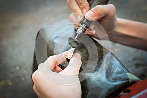 Grinding iron object closeup