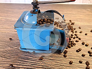 Grinding machine coffee beans old manual metal grinder photo