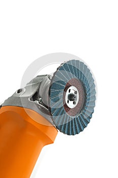 Grinding machine with sanding flap disc  on white