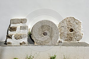 Grinding stones of the water mill of Benamahoma, Spain photo
