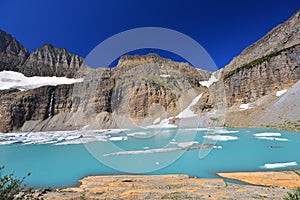 Grinnell Glacier clear blue sky, Glacier National Park