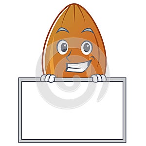 Grinning with board almond nut character cartoon