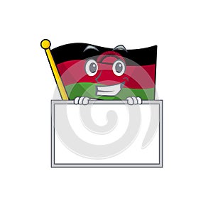 Grinning with board flag malawi cartoon character style