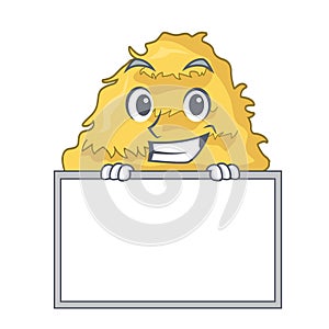 Grinning with board hay bale character cartoon