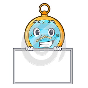 Grinning with board Pocket vintage watch on a cartoon