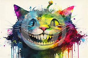 Grinning Cheshire cat watercolor