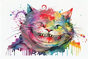 Grinning Cheshire cat watercolor photo