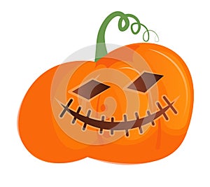 Grinning Halloween pumpkin head isolated on white