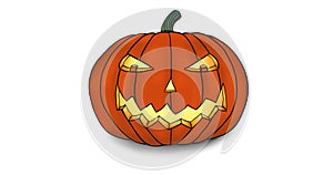 Grinning Halloween Pumpkin Illustration illuminated from within by a candle on White