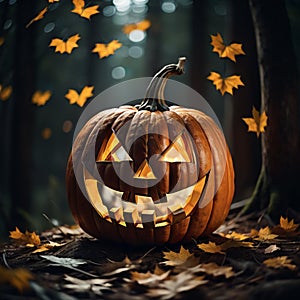 A Grinning Jack-o\'-Lantern Pumpkin Welcomes Halloween.