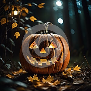 A Grinning Jack-o\'-Lantern Pumpkin Welcomes Halloween.