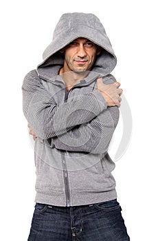 Grinning Man wearing hooded sweater