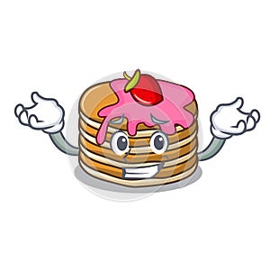 Grinning pancake with strawberry character cartoon