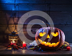 Grinning pumpkin lantern or jack-o'-lantern